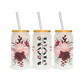 Floral glass tumbler for mom. Expectant mother or mothers day gift perfection. Comes with a lid and straw. 