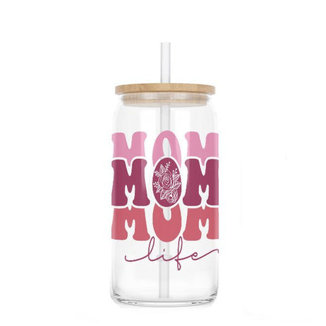 Mom Life Iced Coffee Glass Tumbler with Lid and Straw for Moms - Gifts Are Blue
