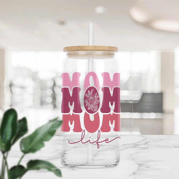 This 16oz glass tumbler is great for iced coffee, ice cream sodas, smoothies, lemondade, iced tea and more.  Gift for moms that are just doing the mom life.  Its a cute gift that will easily become her favorite coffee cup.