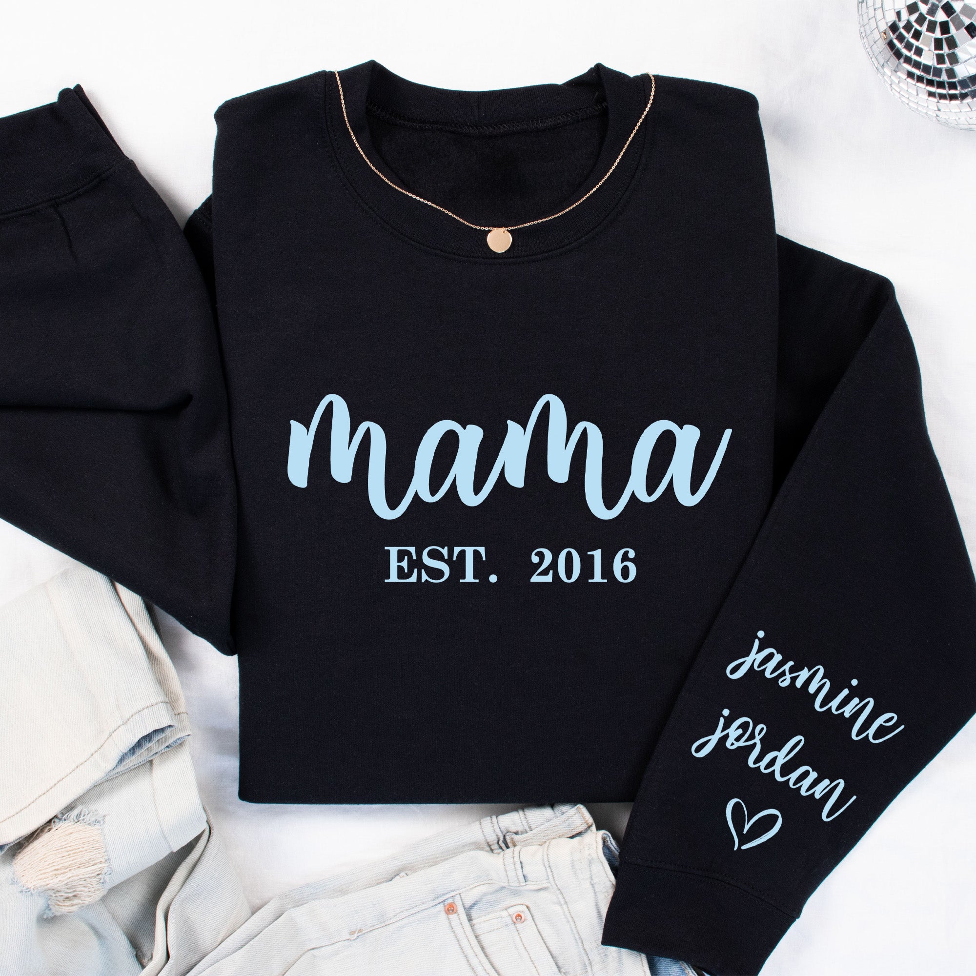 Cute cozy sweaters for mothers day with kids names and year. At the same time, they also show the love for family.
Fun gift for many occasions such as Christmas, Birthday's, Mother's Day, birthday.