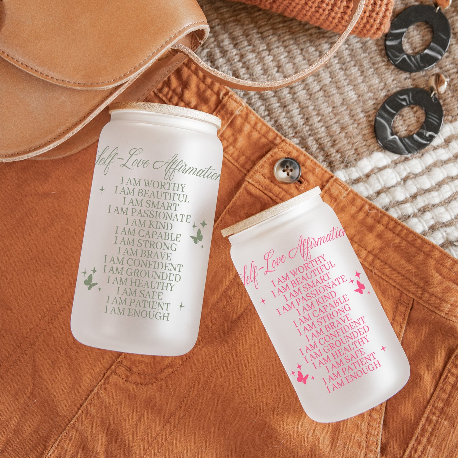 This frosted iced coffee glass tumbler with lid and straw features beautiful words of affirmation that is sure to uplift and rejuvenate.