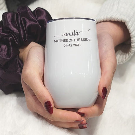 Personalized Minimalist Bridesmaid Wine Tumbler with Custom Name & Date Gift - Gifts Are Blue
