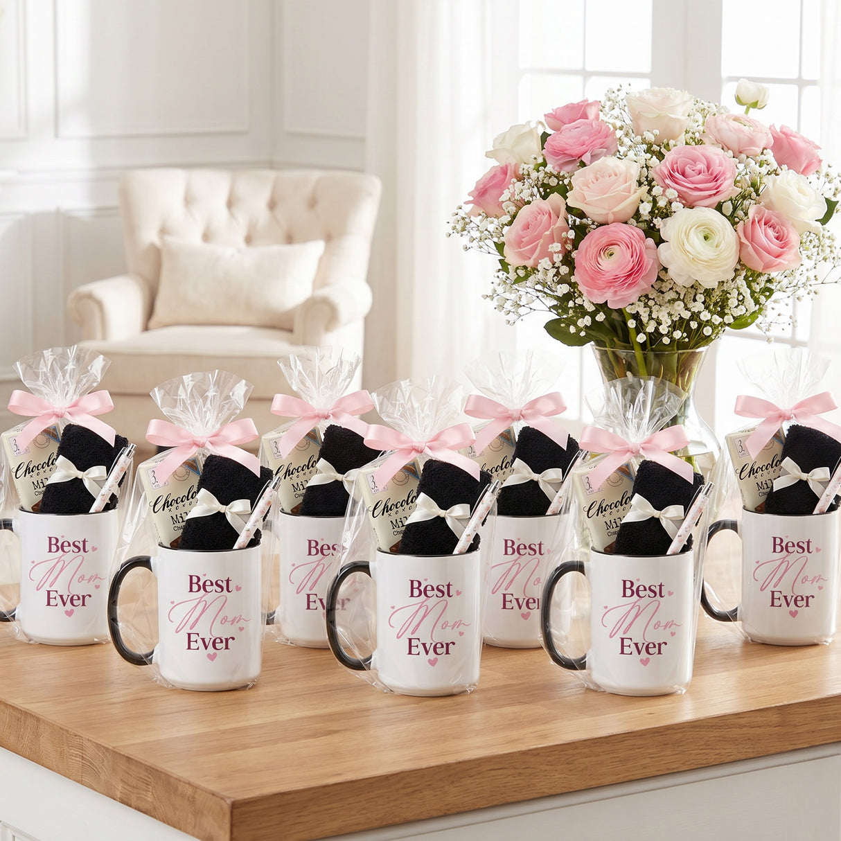 Best Mom Ever Mug Gift Set with Chocolate, Socks & Pen - Bulk Gifts for Women