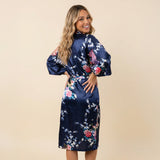 Navy Blue Silk Kimono Womens Robe