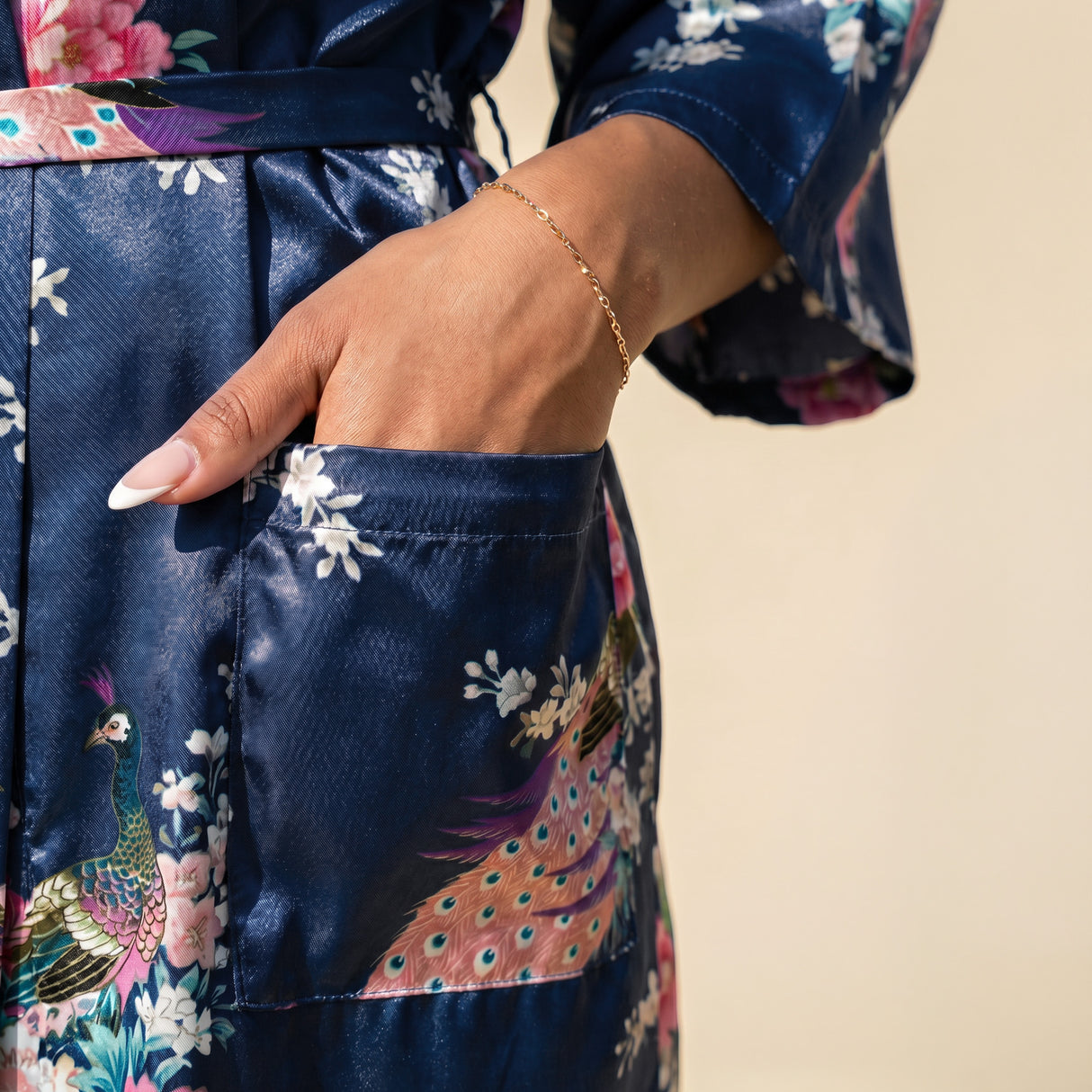 Navy Blue Silk Kimono Womens Robe