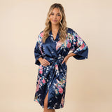 Navy Blue Silk Kimono Womens Robe