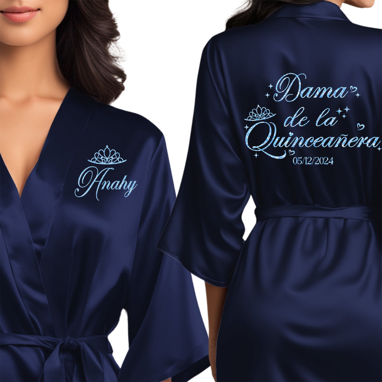 Dama de la quinceanera satin robes that can be personalized for your quinceanera squad.