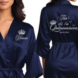 Beautiful quinceanera robes. Personalized satin robes for tia de la quinceanera. 