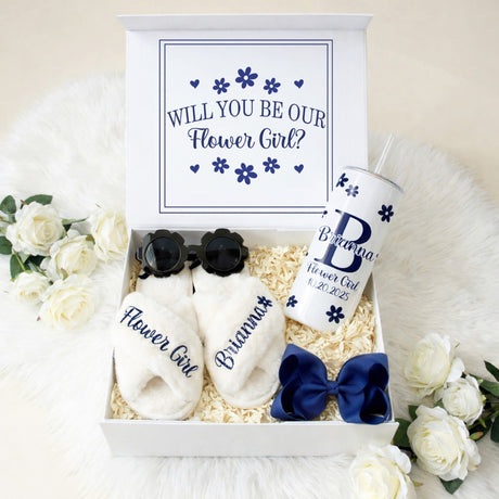 Sweet Pea Flower Girl Proposal Box with Fluffy Slippers & Tumbler