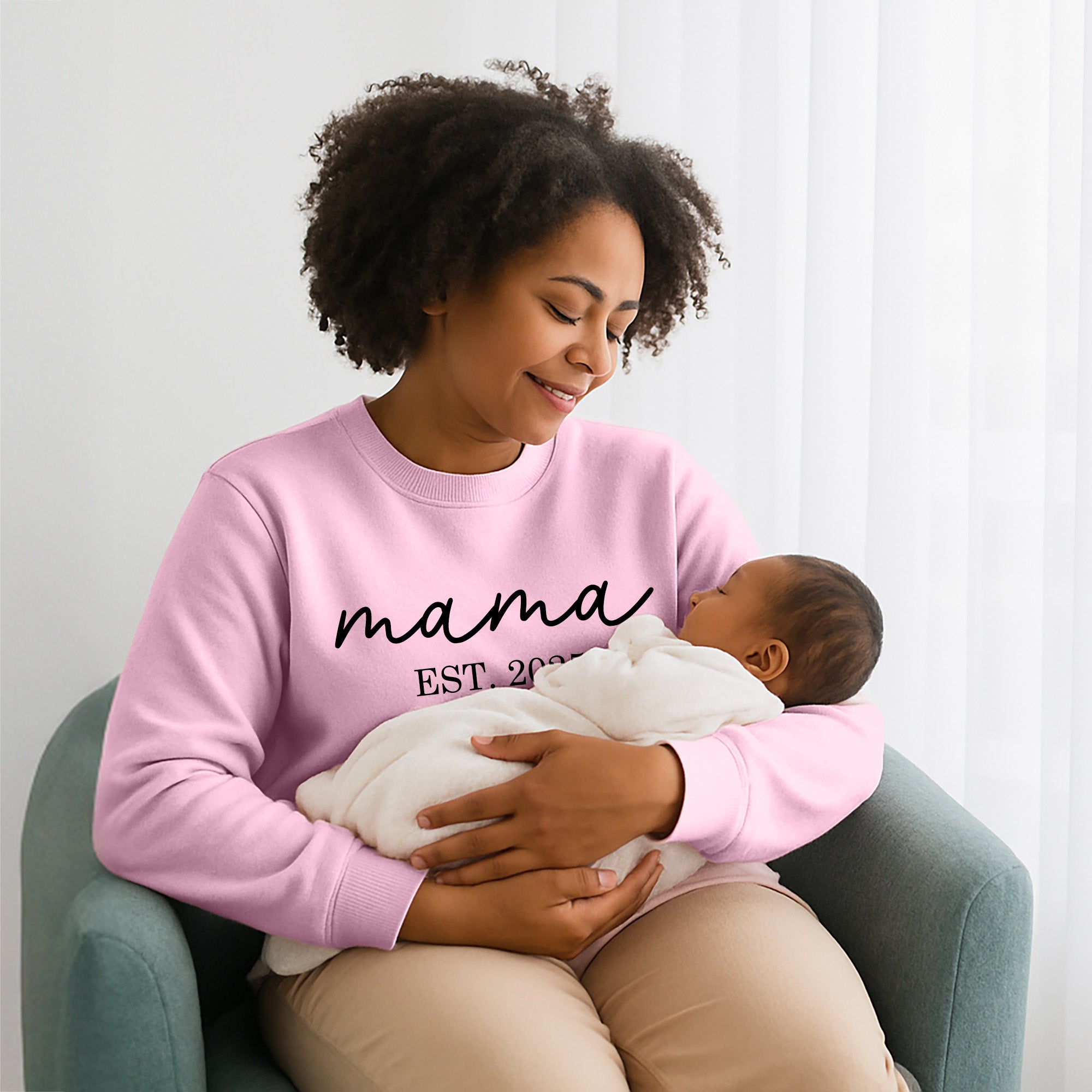 Push gift for new mom. Mama sweatshirt with established year. Part of a ready to gift bundle.