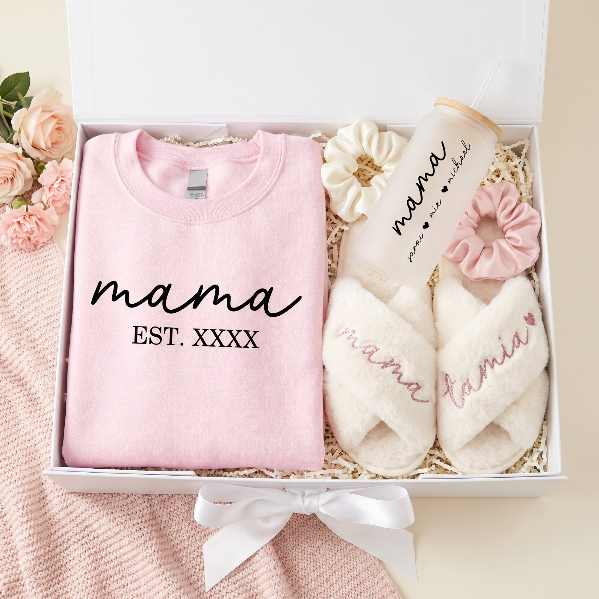 Personalized Gifts for Mom, Push Gift for New Mom with Mama Sweatshirt and Slippers