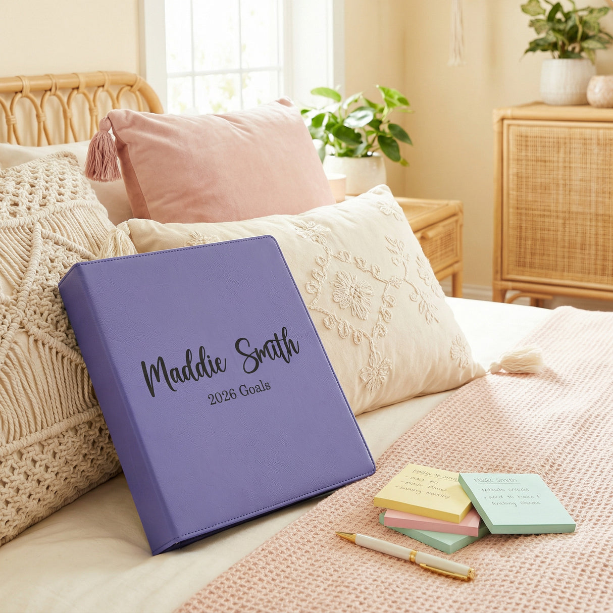 Personalized Binder w Name and Custom Text for Women and Teen Girls, Faux Leather