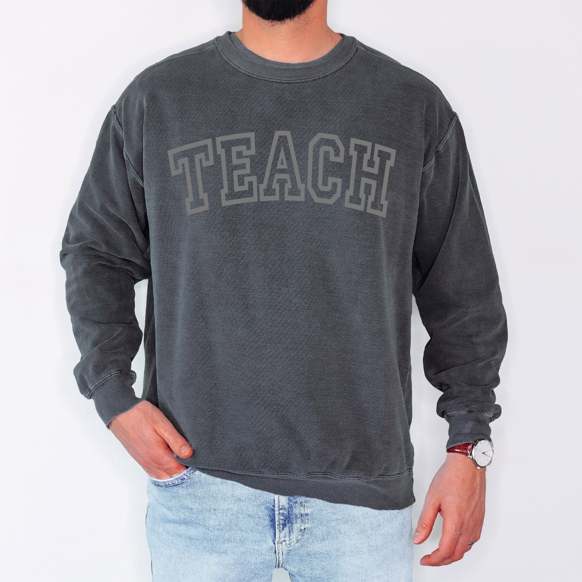 Teach sweatshirt for him. Teach sweatshirt for her.  Elementary Teacher Shirt gift ideas. Back to School Sweatshirt for Teachers. 