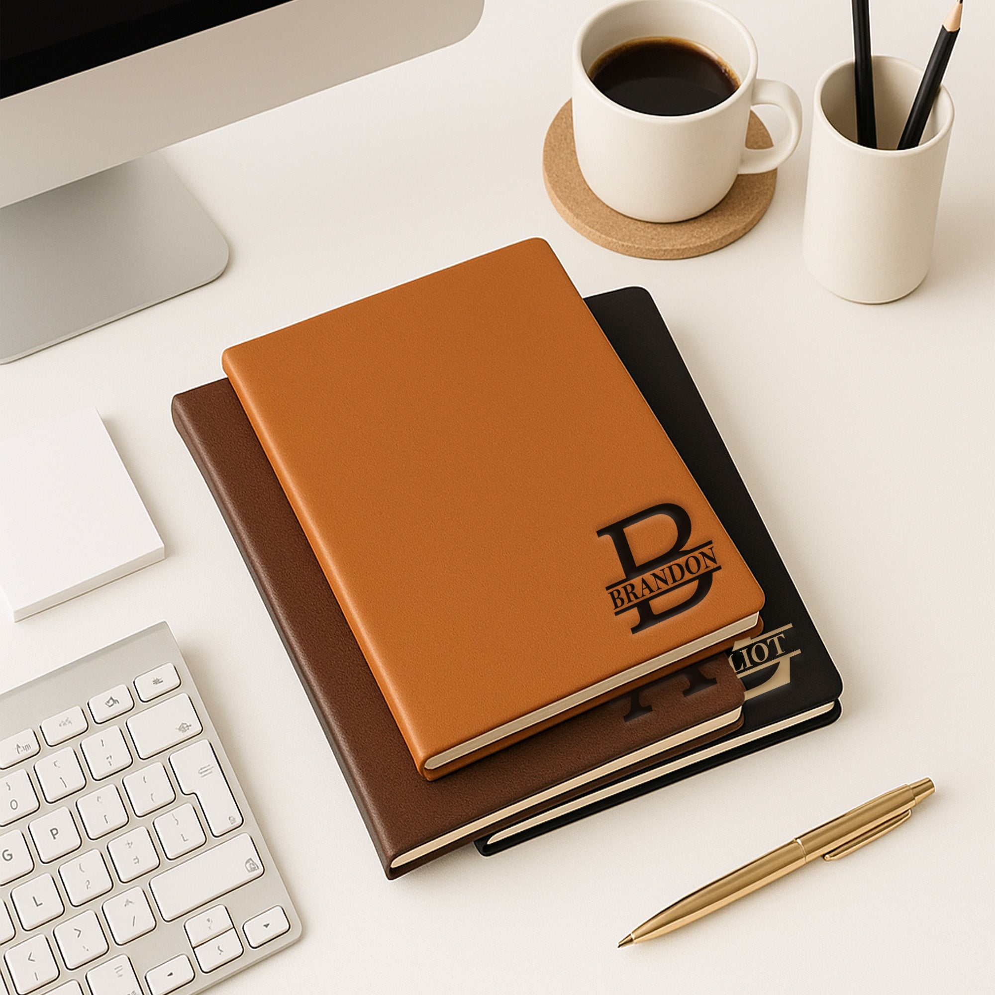 Split Monogram Initial Personalized Leather Journal for Him