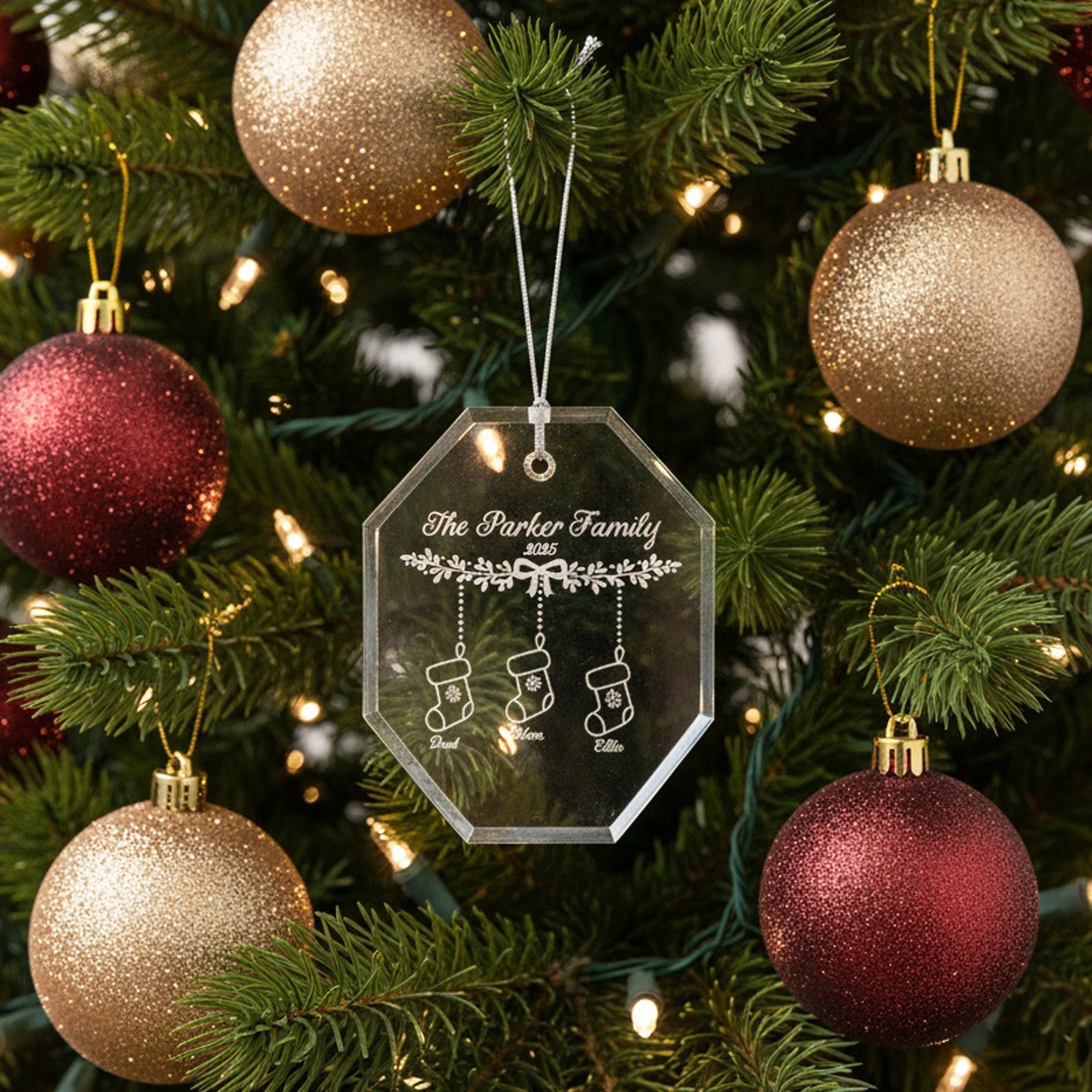 Christmas Stockings Personalized Crystal Ornament with Gift Box for Family, Variety of Shapes