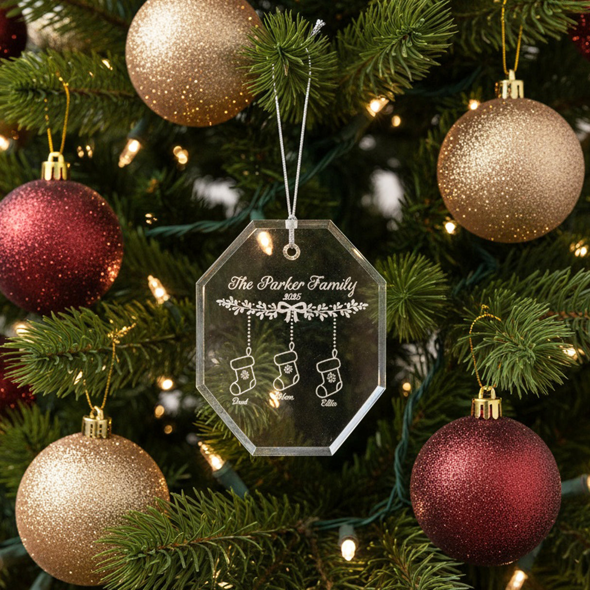 Christmas Stockings Personalized Crystal Ornament with Gift Box for Family, Variety of Shapes