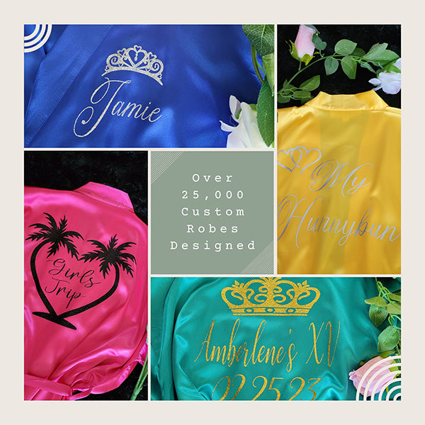 Juliet Template Personalized Robes - Heart Shaped Palm Tree Design - Great for Bachelorettes, Girls Trips, Vacays Etc