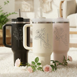 Birth Flower 40oz Personalized Tumbler with Name, Custom Gifts for Her