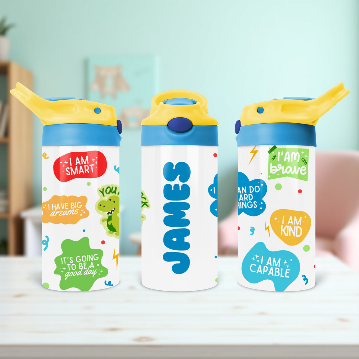 Personalized back to school gifts are perfect for kids who need custom water bottles with names and motivating affirmations to stay hydrated.