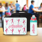 This custom dance lunch box and water bottle with name is perfect for school and dance class.