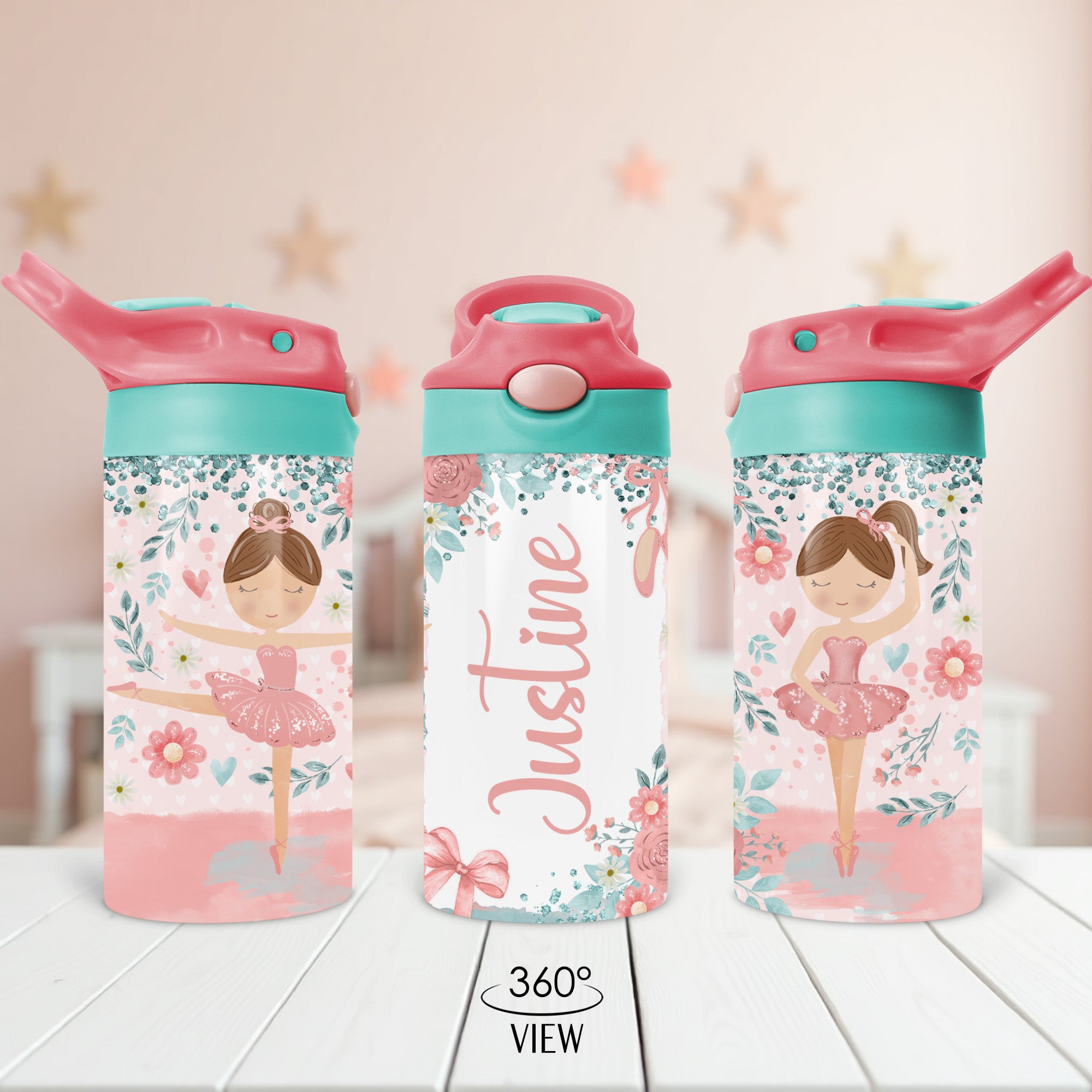 Personalized Back to school water bottle gifts for little girls. Cute ballet custom cups for toddlers. 