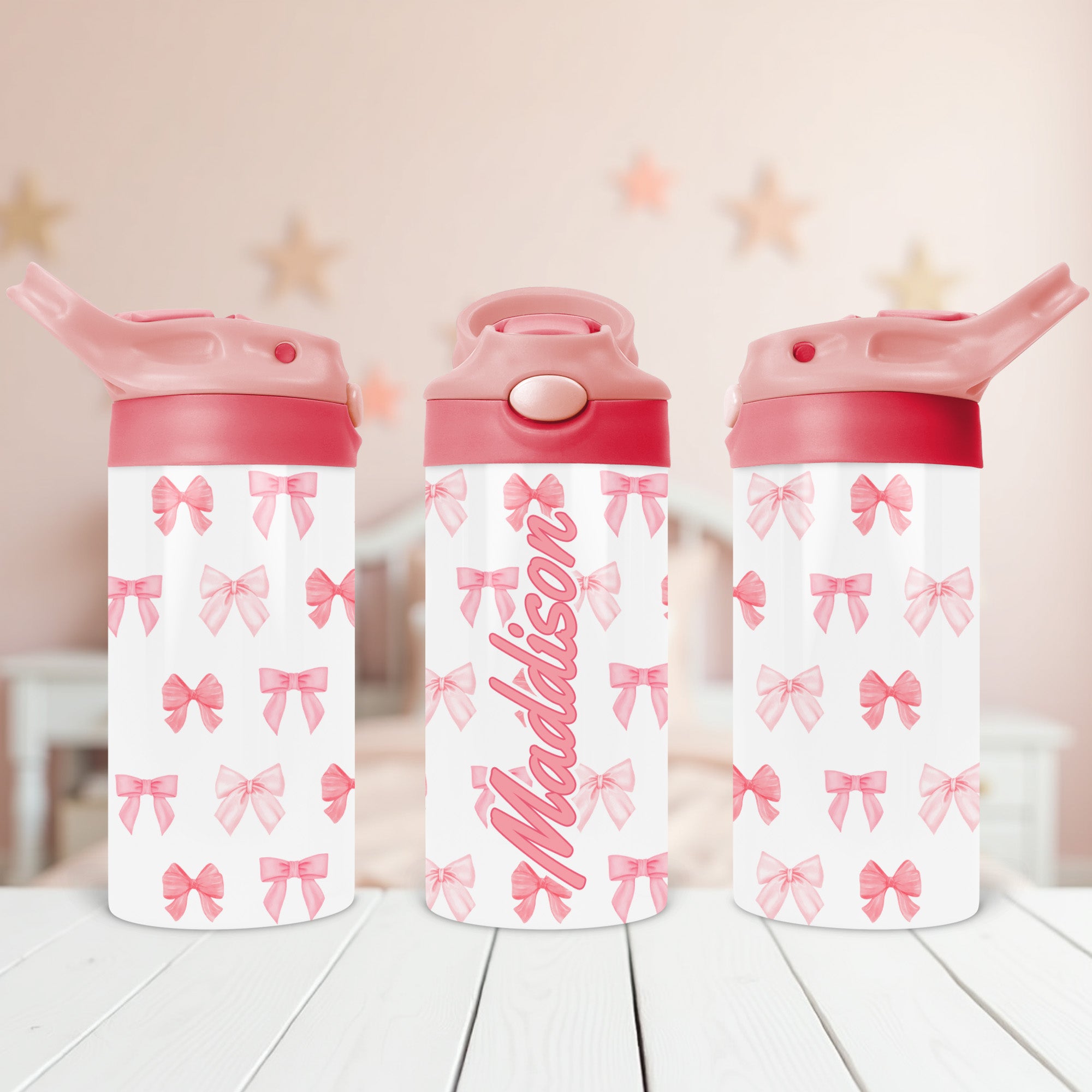 Custom pink water bottle back to school gift for little girls. Tumbler with name for kids. 