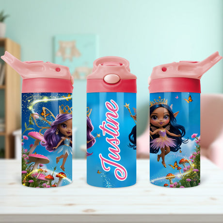 Personalized fairy name water bottle for girls features a durable design perfect for back to school gifts.
