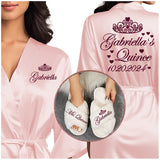 Personalized Mis Quince Robe Set with Slippers, Pretty Quinceanera Robes, Robes for Quinceanera Squad, Quinceanera Gifts, Satin Quince Robes