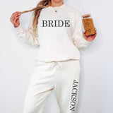 Personalized bride gifts. Mrs sweatpants and sweatshirt lounge set.