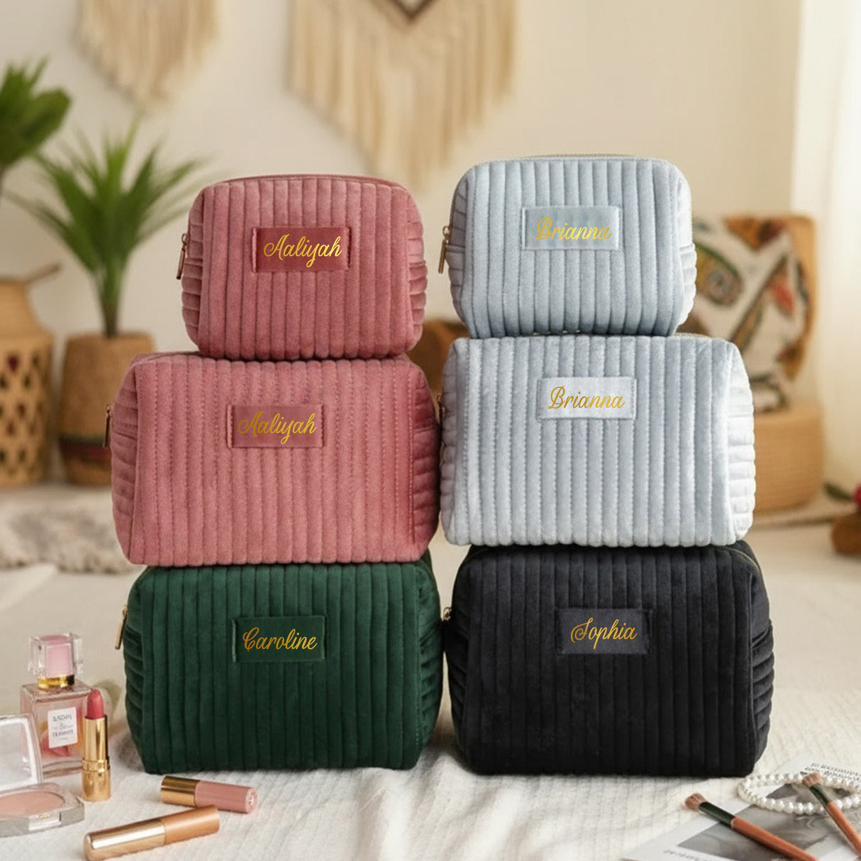 Personalized Velvet Makeup Bag with Name, Custom Gift for Teen Girls