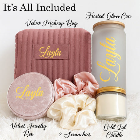 Personalized gift set for women. Gift box set for bridesmaid, mom, bride to be and more.