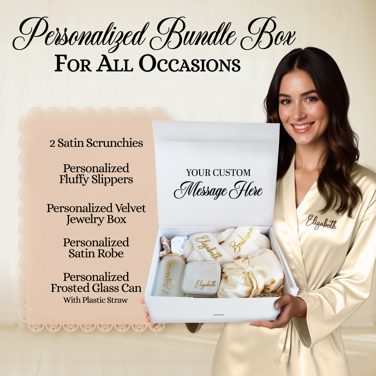 Gift Sets for Women with Custom Robe, Slippers & Tumbler - Bridesmaid Gift Boxes - Jasmine