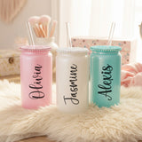 Rhinestone Glass Shimmer Cup with Straw, Custom Name, 16oz