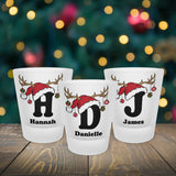 Cute friendsmas gift idea. Personalized Christmas shot glasses with your name and initial.