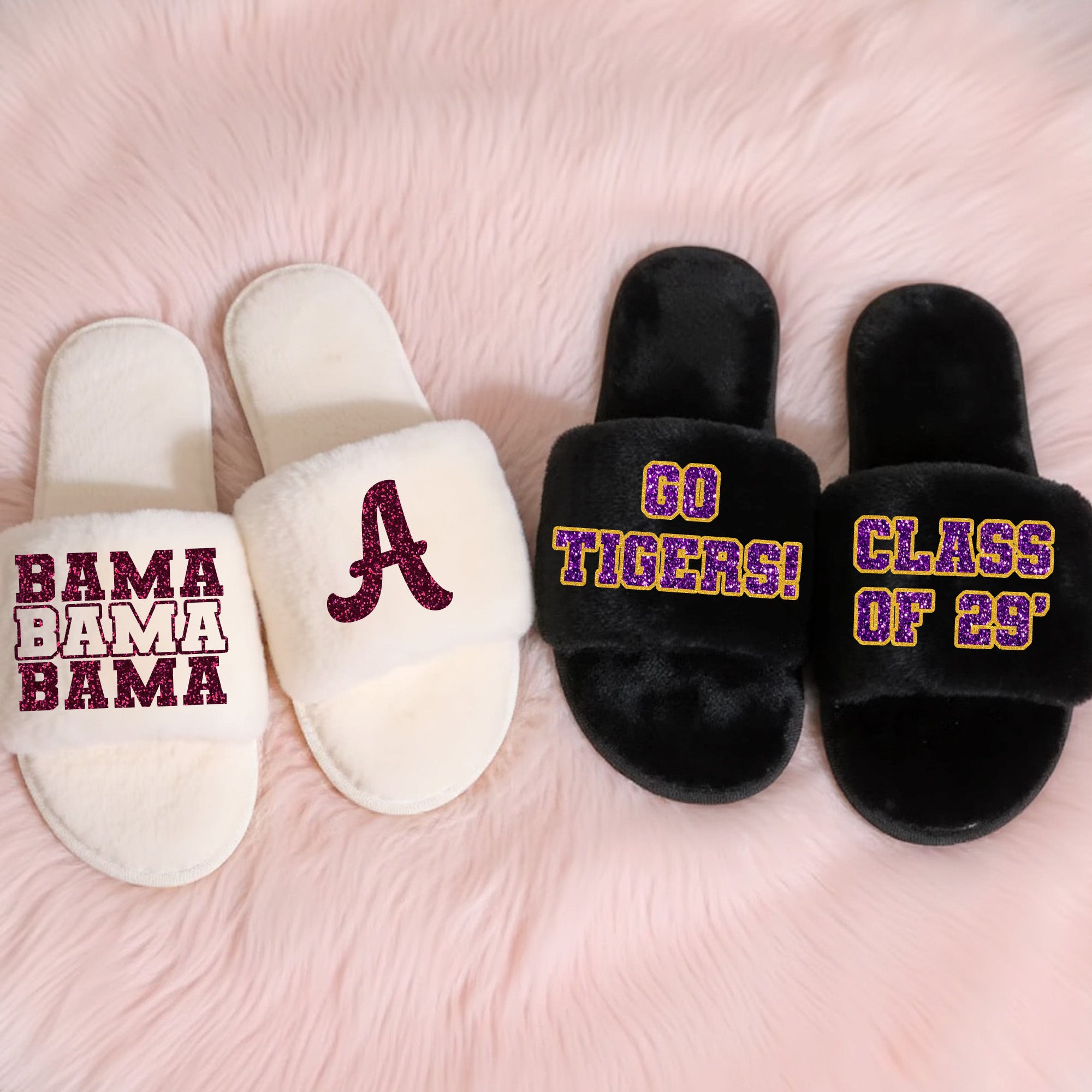 College slippers for women featuring personalized university, and name.