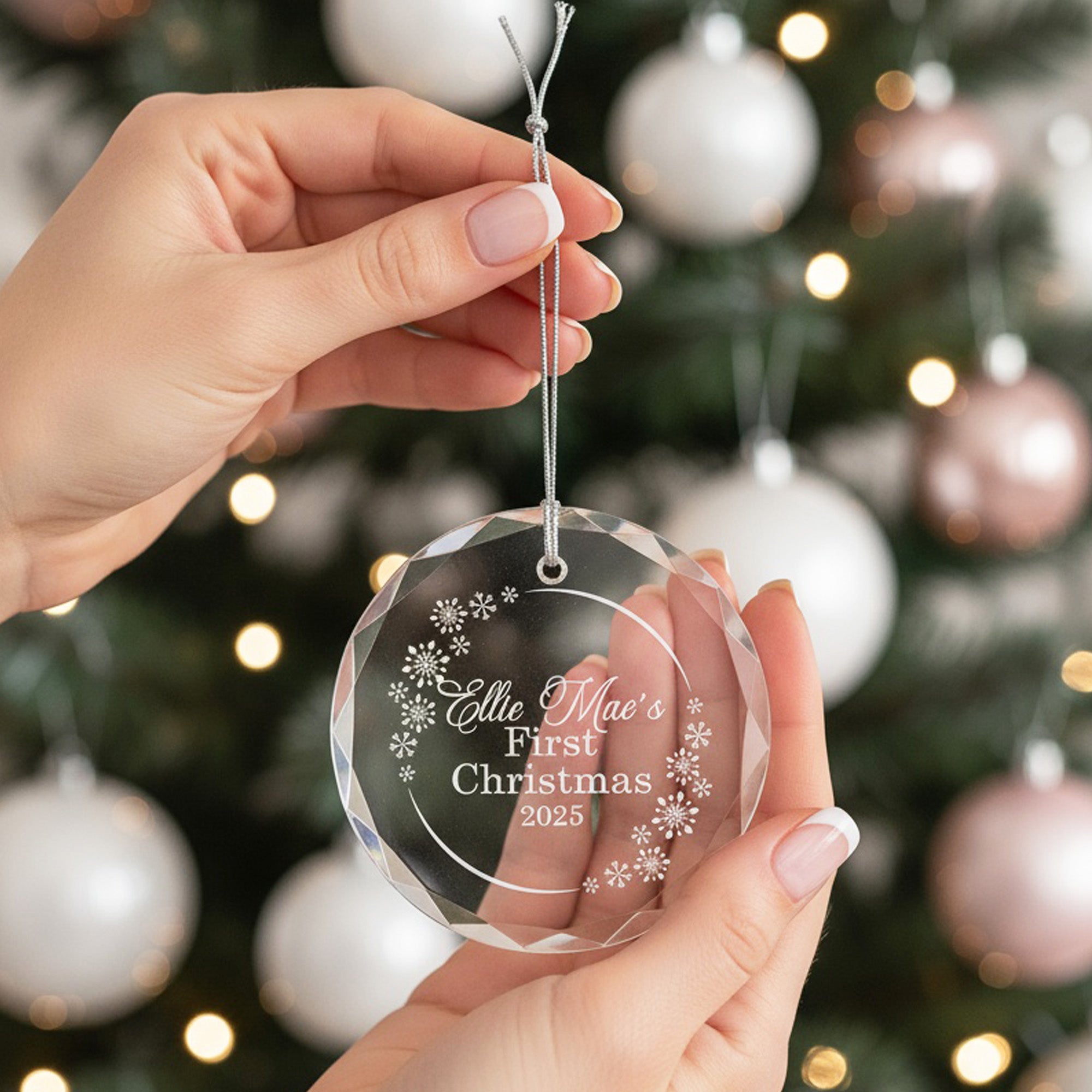 Babies First Christmas Personalized Crystal Ornament for the Holidays with Gift Box