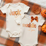 Preppy Retro Alphabet Fall and Thanksgiving Sweaters and Onesies Personalized with Name