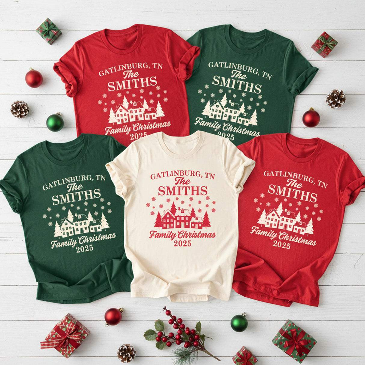 Holiday Town Personalized Family Christmas Shirts with Name and Location