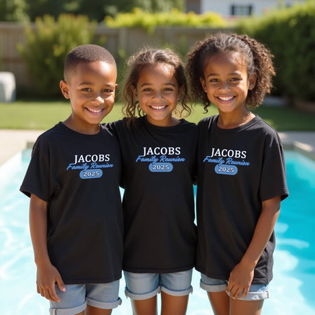 Custom matching t-shirts for family gathering. Reunion shirts for large groups and events.