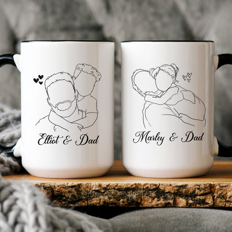 Best personalized gift for Dad, custom illustrated coffee mug with family photo, perfect for birthdays or holidays. 