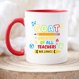 Custom mug with Greatest of All Teachers design, humorous and personalized gift for Teacher Appreciation Week.