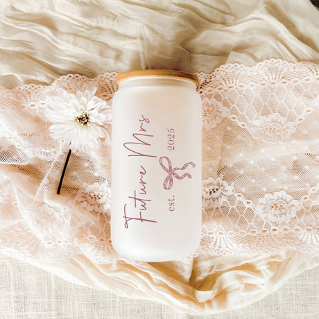 Custom iced coffee tumbler for future Mrs., Wifey design with personalized last name.
