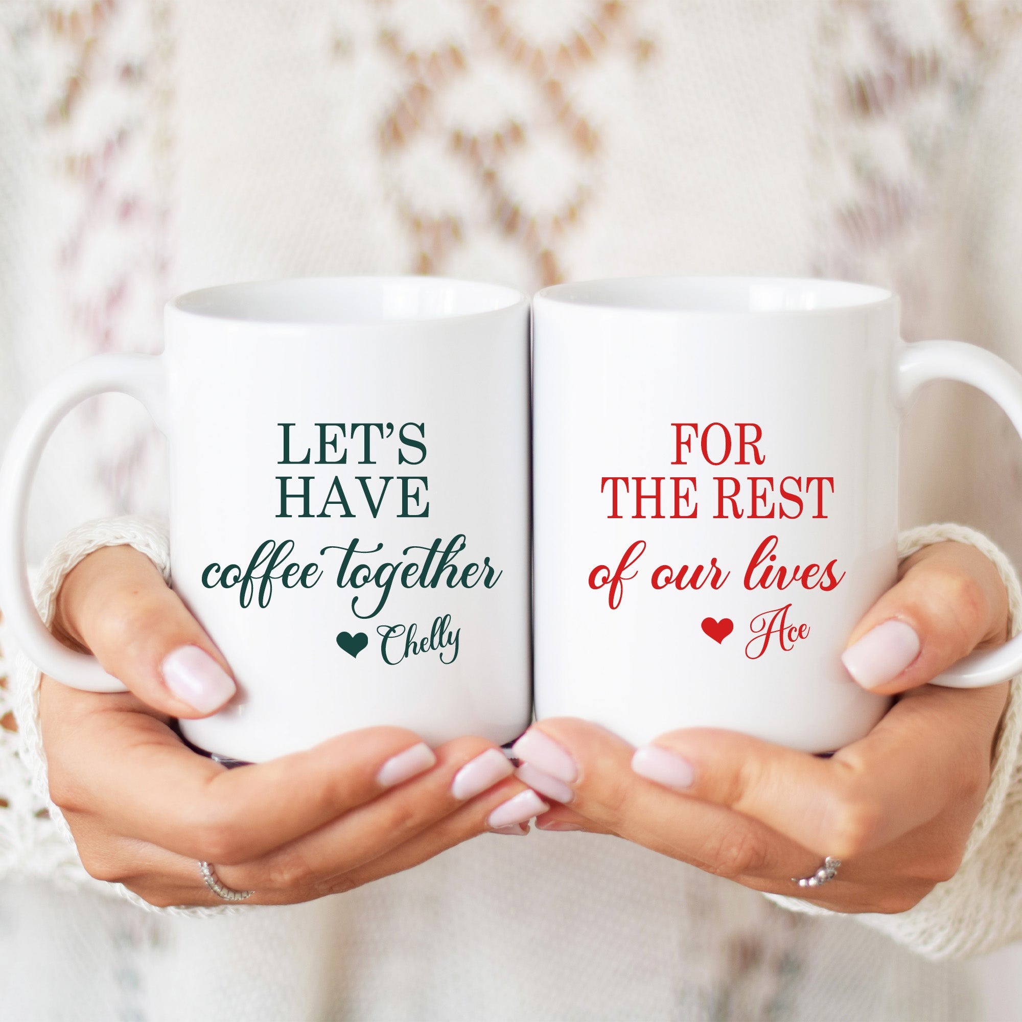 Personalized couples mugs gift set. Let’s Have Coffee Together for the Rest of Our Lives mug set.