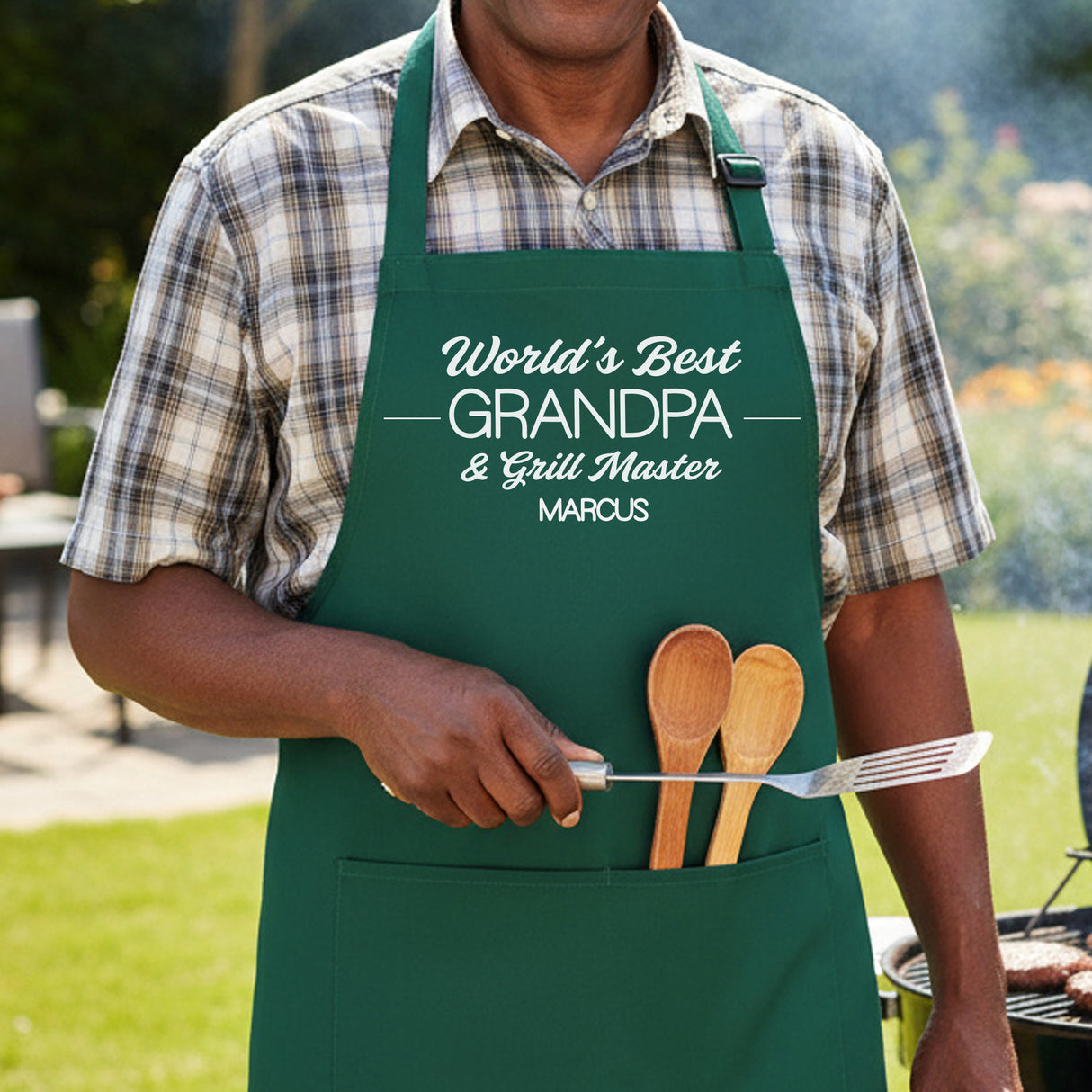 World's Best Grandpa and Grill Master Personalized Apron w Pocket, Custom Gifts for Grandpa