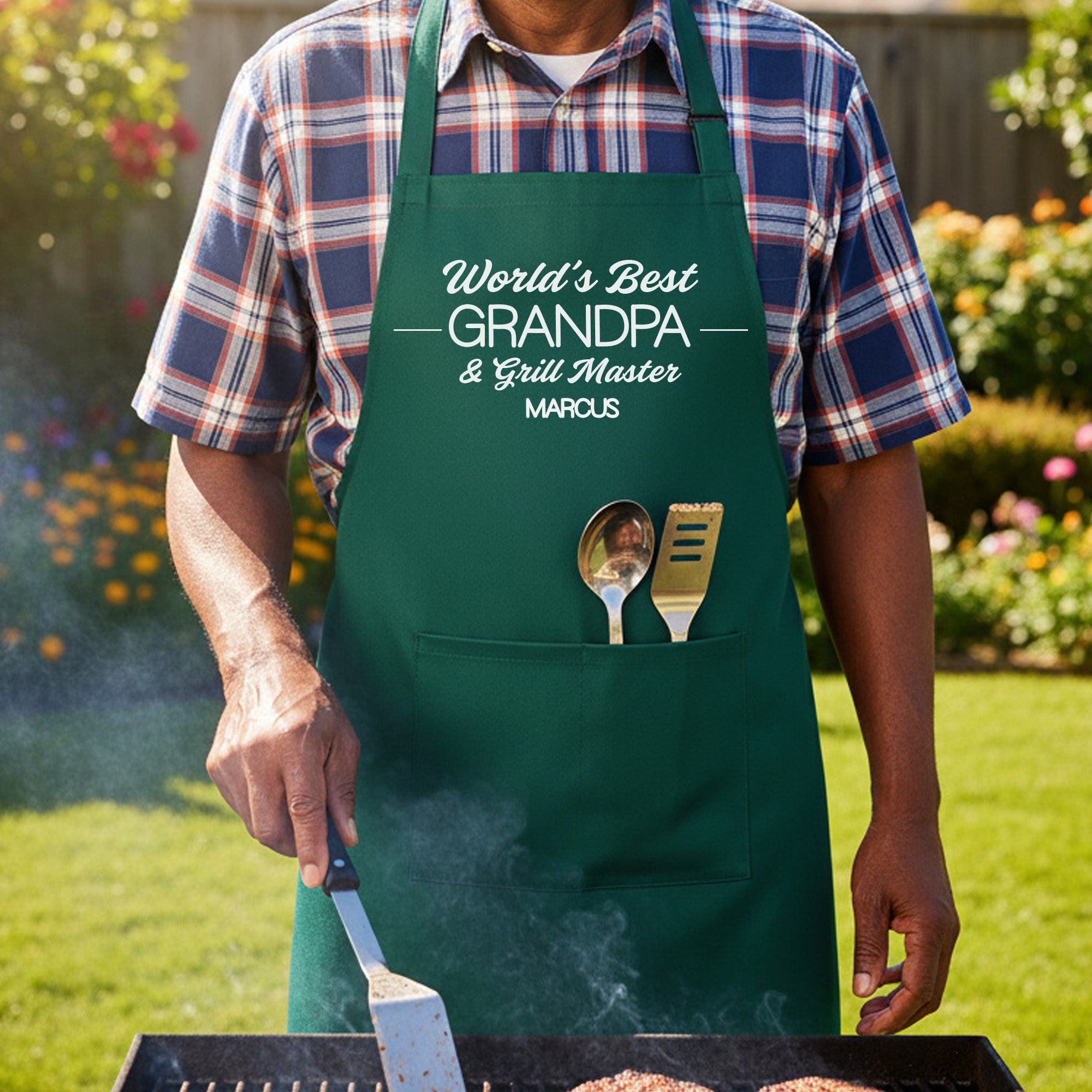 World's Best Grandpa and Grill Master Personalized Apron w Pocket, Custom Gifts for Grandpa