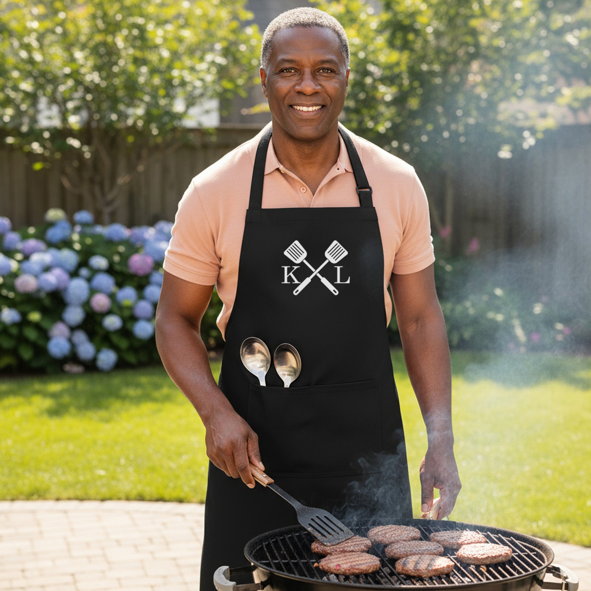 Spatulas w Initials Personalized Apron w Pocket, Custom Gifts for Him