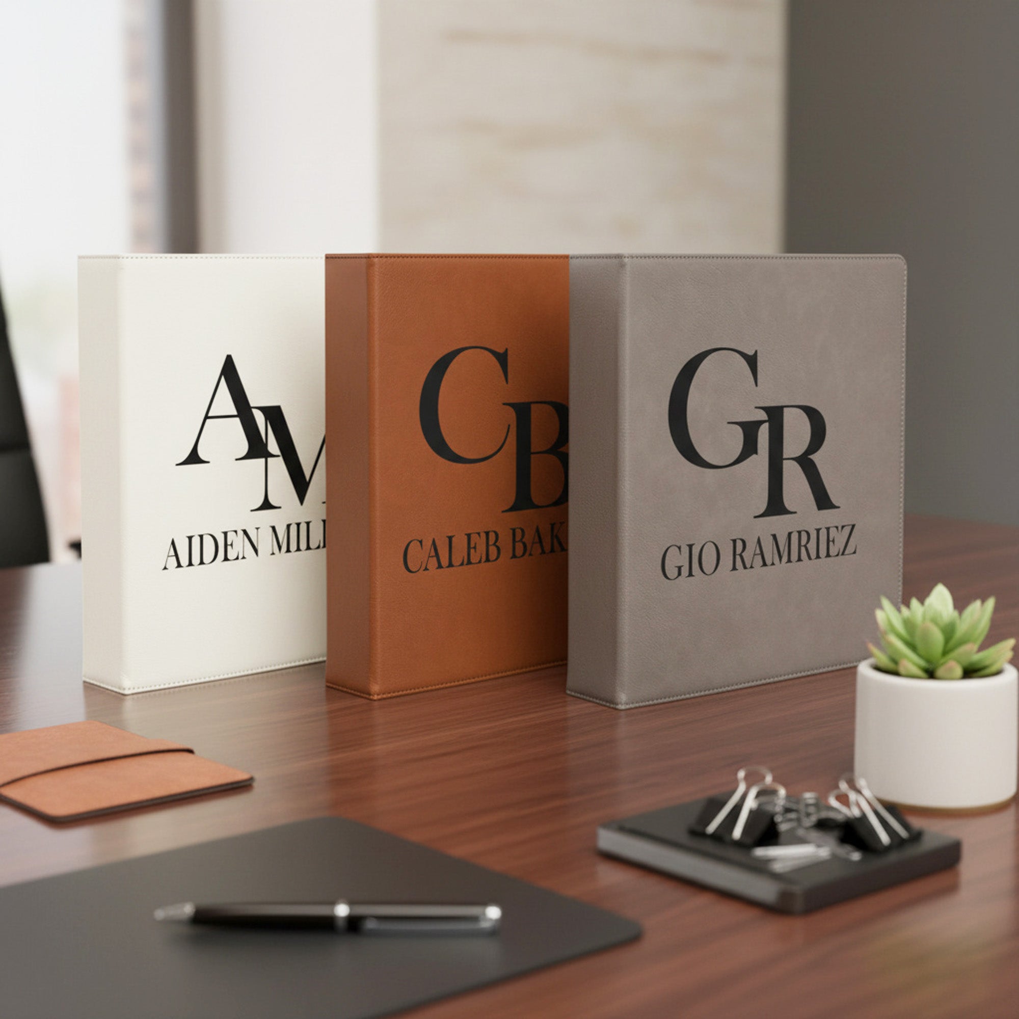 Faux Leather Personalized Binder with Name and Initials, Custom Gifts for Him