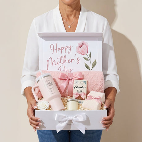 Sweet & Snuggly Personalized Mom Gift Box with Blanket and Fuzzy Socks - Gifts Are Blue