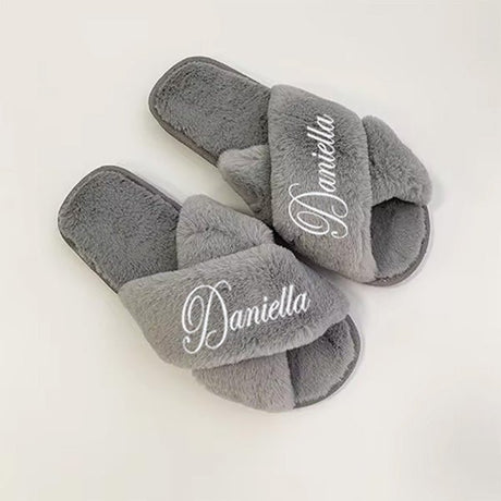 Cute Personalized Fluffy Quinceanera Slippers with Name and Design - Gifts Are Blue