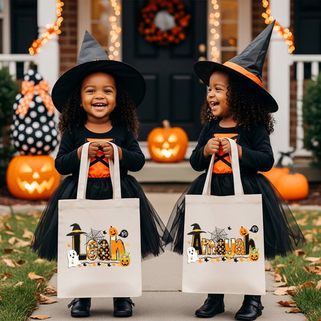 Cute custom Halloween treat bags for girls and boys, personalized with name.